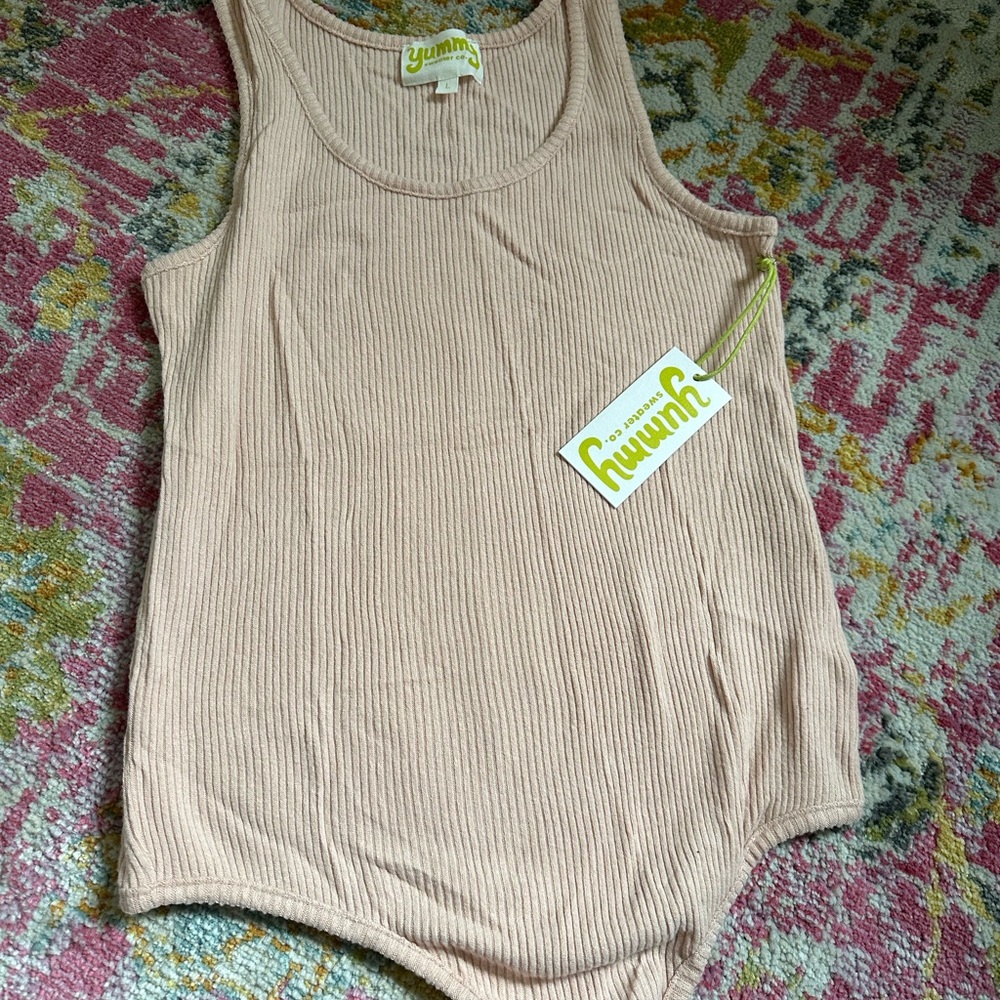 Beige Ribbed Women's Bodysuit
